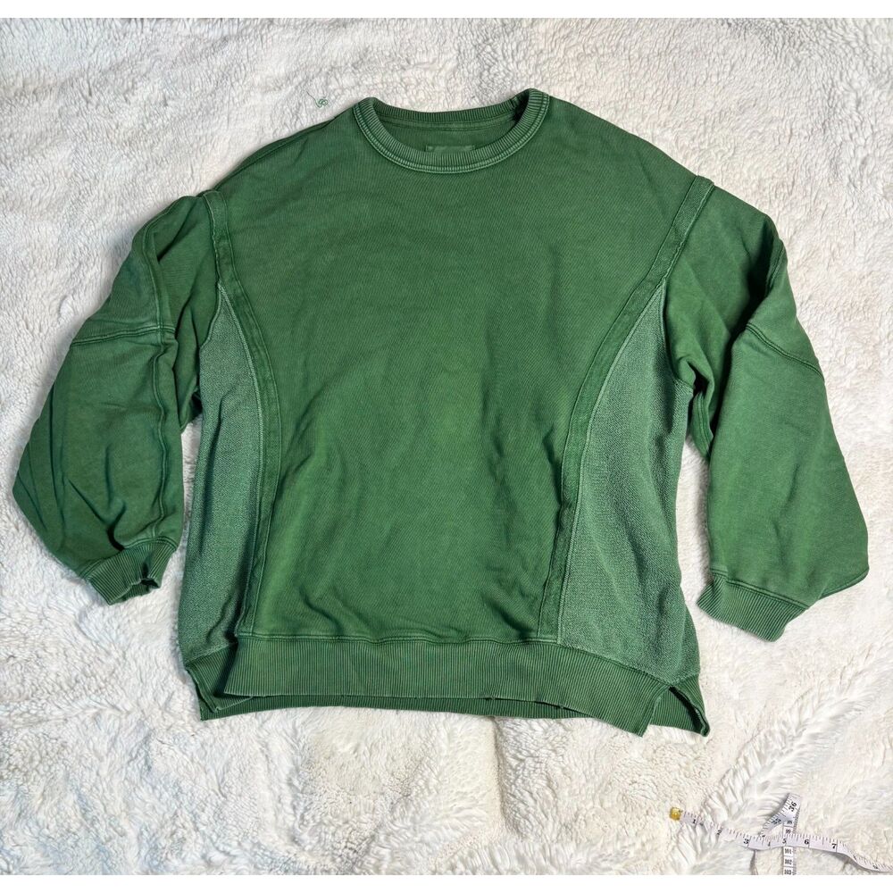 Aerie Green Crewneck Sweatshirt Forest Green Seam Detail Pullover Cozy